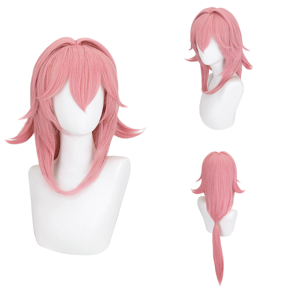 Yae Miko Cos Wig Pink Natural  - Anime Cosplay Photoshoot ulasan dan harga