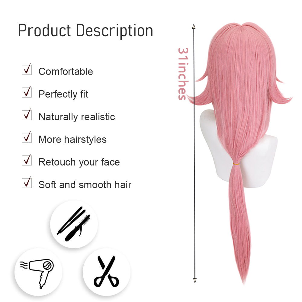 Yae Miko Cos Wig Pink Natural  - Anime Cosplay Photoshoot ulasan dan harga