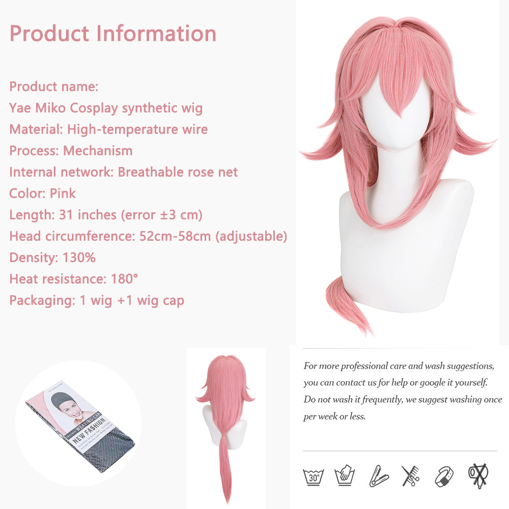 Yae Miko Cos Wig Pink Natural  - Anime Cosplay Photoshoot ulasan dan harga