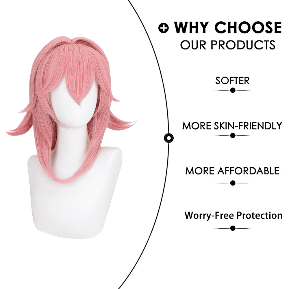 Yae Miko Cos Wig Pink Natural  - Anime Cosplay Photoshoot ulasan dan harga